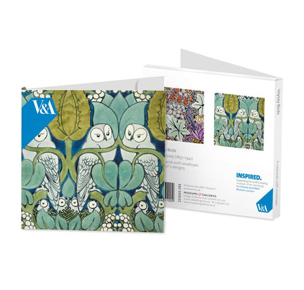 <p>8 note cards (4 each of 2 designs) and white envelopes of birds designed by CFA Voysey.</p>