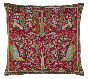 William Morris Birds and Trees Red Tapestry Cushion