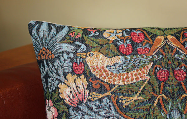 William Morris Strawberry Thief Blue Tapestry Cushion 18"