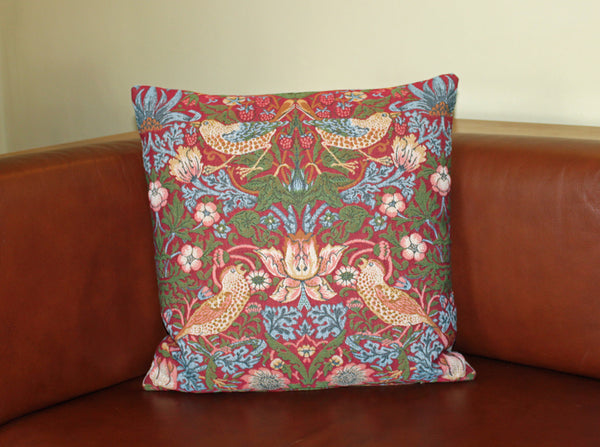 William Morris Strawberry Thief Red Tapestry Cushion 18"