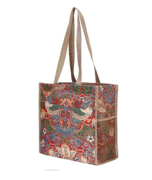 Signare Tapestry Strawberry Thief Red Shopper Bag