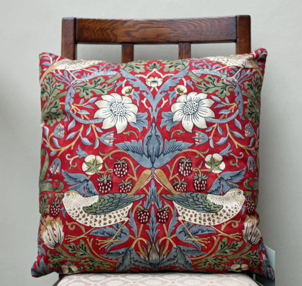 William Morris Strawberry Thief Crimson Cushion: Morris & Co fabric
