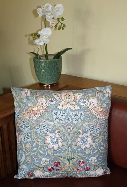 William Morris Strawberry Thief Slate Cushion: Morris & Co fabric