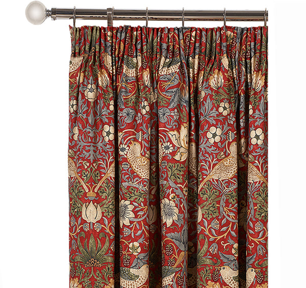 William Morris Strawberry Thief Crimson Lined Curtains 190 cm x 183 cm - Morris & Co. fabric