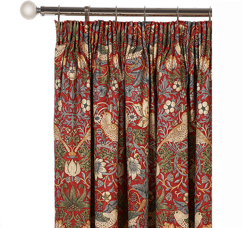 William Morris Strawberry Thief Crimson Lined Curtains 190 cm x 183 cm - Morris & Co. fabric