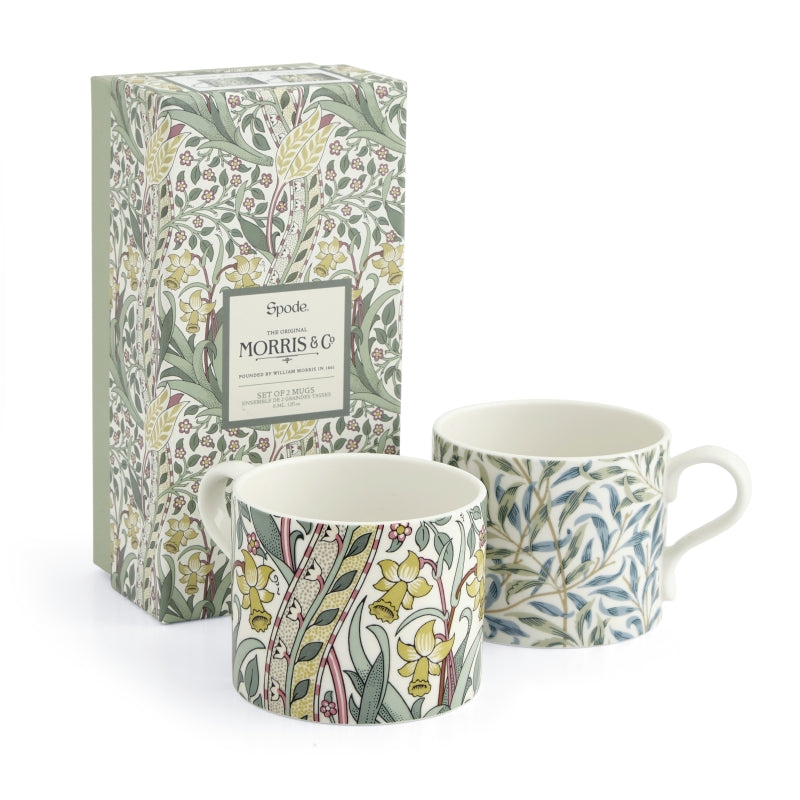 Spode Morris & Co Daffodil and Willow Bough Porcelain Mugs, Set of 2 in a Gift Box