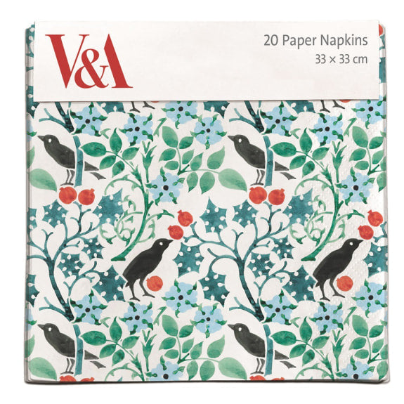 V & A Voysey Christmas Blackbirds 20 Paper Napkins 3 Ply
