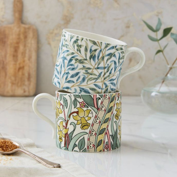 Spode Morris & Co Daffodil and Willow Bough Porcelain Mugs, Set of 2 in a Gift Box