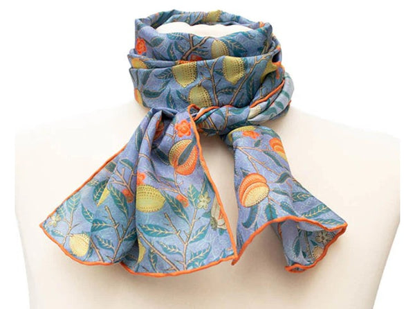 Fox & Chave William Morris Blue Fruit Habotai Silk Scarf