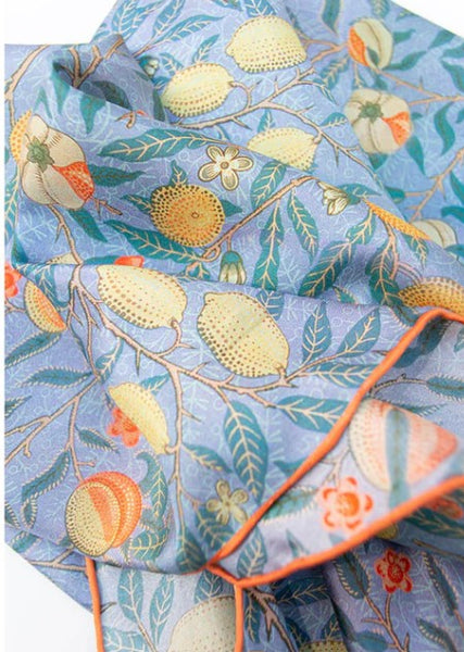 Fox & Chave William Morris Blue Fruit Habotai Silk Scarf