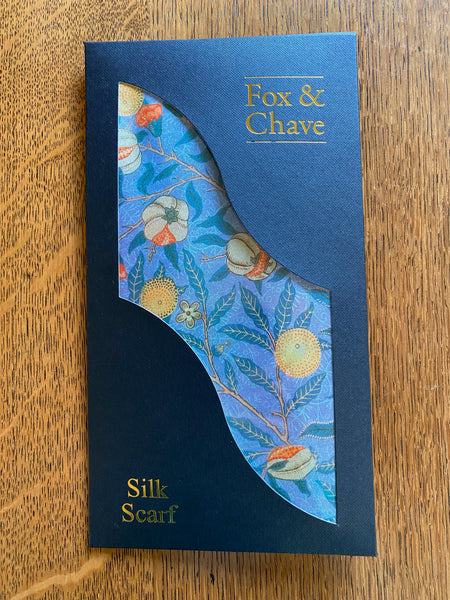 Fox & Chave William Morris Blue Fruit Habotai Silk Scarf