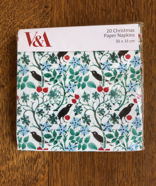V & A Voysey Museum Christmas Blackbirds 20 Paper Napkins 3 Ply