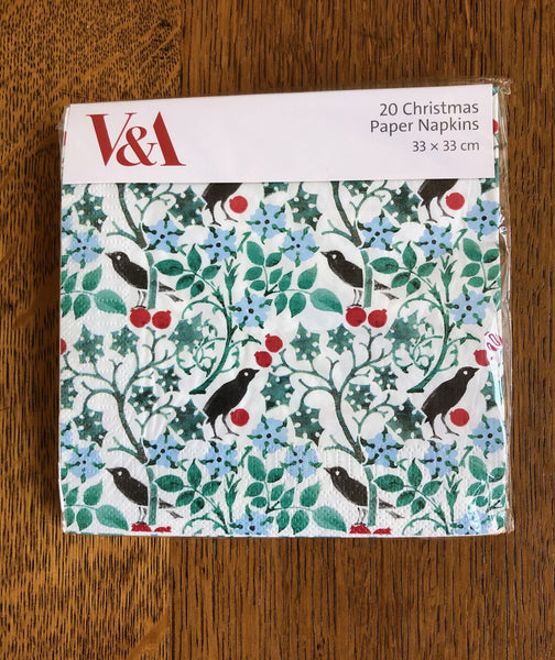 V & A Voysey Christmas Blackbirds 20 Paper Napkins 3 Ply