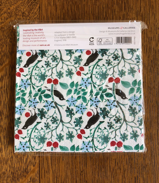 V & A Voysey Christmas Blackbirds 20 Paper Napkins 3 Ply