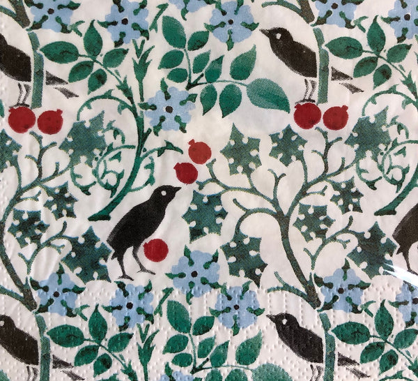 V & A Voysey Christmas Blackbirds 20 Paper Napkins 3 Ply