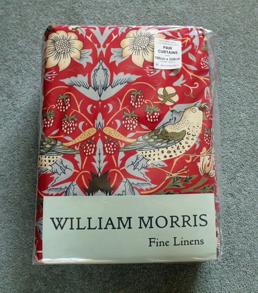William Morris Strawberry Thief Major Red Lined Curtains 190 cm x 228 cm