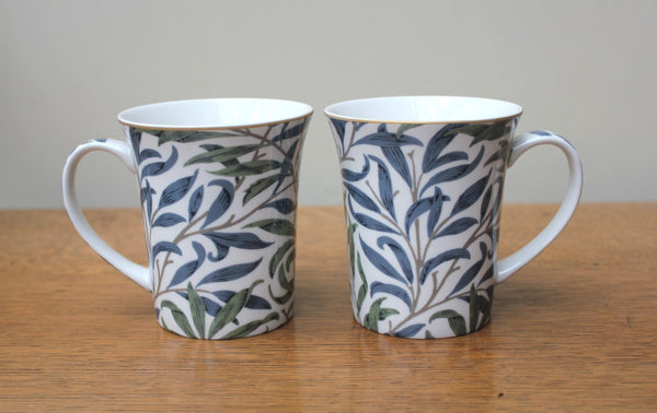 Set of 2 William Morris Willow Bough Fine China Mugs - slightly damaged box