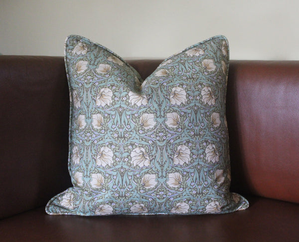 William Morris Pimpernel Green Piped Edge Cushion Cover