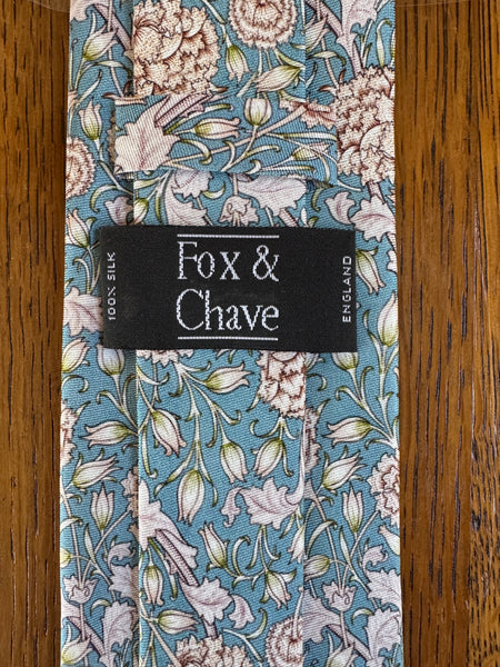 Fox & Chave William Morris Wild Tulip Blue Silk Tie