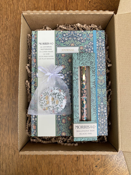 Morris & Co. Journaling Gift Set: Notebook, Pen & Pocket Mirror w/ William Morris Designs