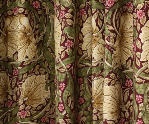 Pair of William Morris Pimpernel Aubergine Lined Curtains in 3 lengths