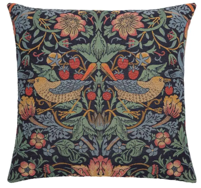 William Morris Strawberry Thief Blue Tapestry Cushion 13"