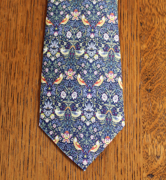 Fox & Chave William Morris Strawberry Thief Blue Silk Tie