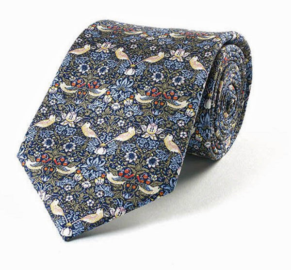 Fox & Chave William Morris Strawberry Thief Blue Silk Tie