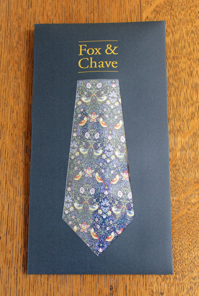 Fox & Chave William Morris Strawberry Thief Blue Silk Tie