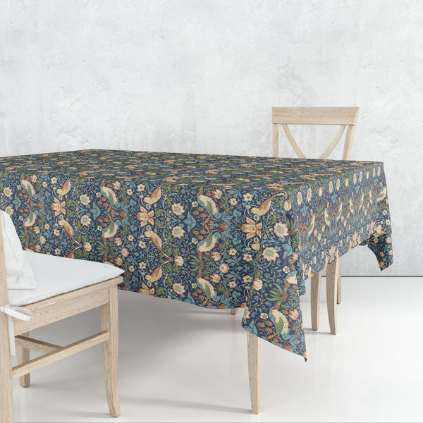William Morris Strawberry Thief Navy Cotton Tablecloth 132 cm x 178 cm