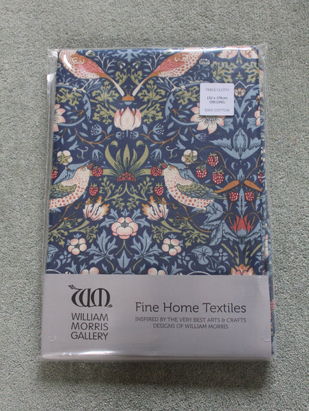 William Morris Strawberry Thief Navy Cotton Tablecloth 132 cm x 178 cm