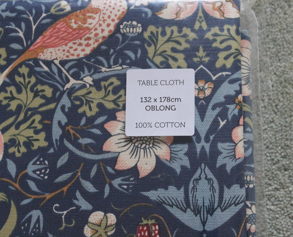 William Morris Strawberry Thief Navy Cotton Tablecloth 132 cm x 178 cm