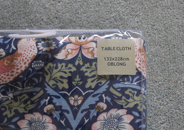 William Morris Strawberry Thief Navy Cotton Tablecloth 132 cm x 228 cm