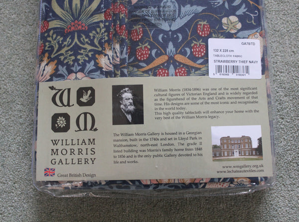 William Morris Strawberry Thief Navy Cotton Tablecloth 132 cm x 228 cm