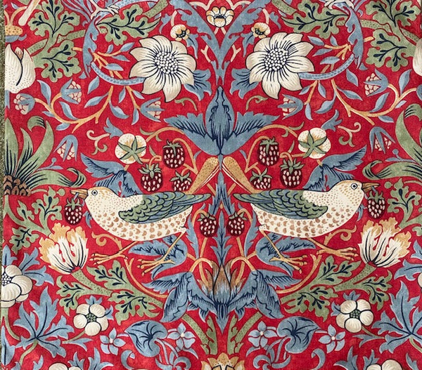 William Morris Strawberry Thief Crimson Lined Curtains 190 cm x 183 cm - Morris & Co. fabric