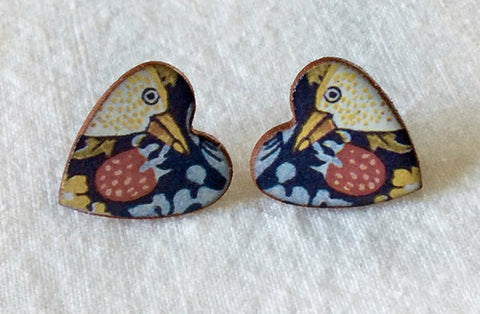 Stockwell Ceramics Strawberry Thief Heart Stud Earrings