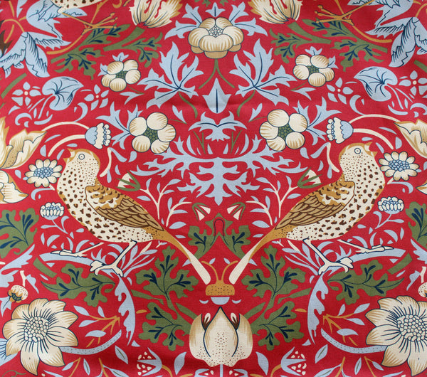 William Morris Strawberry Thief Red Brown Birds Cushion Cover