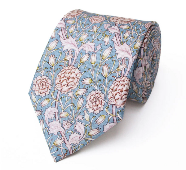 Fox & Chave William Morris Wild Tulip Blue Silk Tie