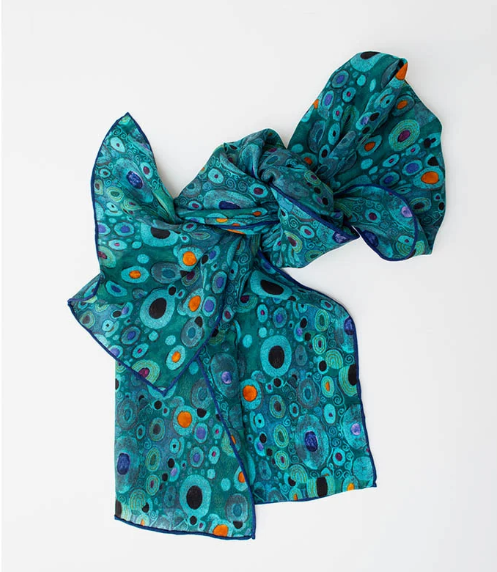 Fox & Chave Gustav Klimt Turquoise Silk Scarf