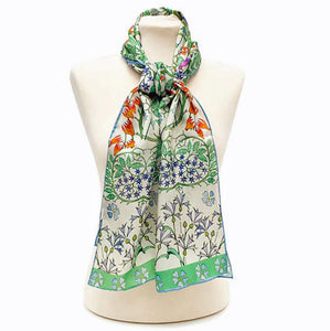 Silk Scarf - Lavender & Grey (Flowers, Cranes, Trees)