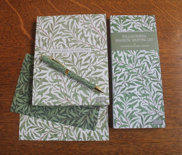 William Morris Willow Bough Stationery Set: Pen, 12 Notecards, Magnetic Shopping List