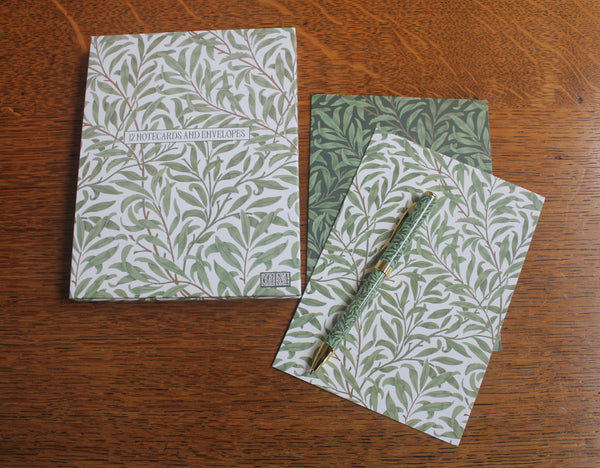 William Morris Willow Bough Stationery Set: Pen, 12 Notecards, Magnetic Shopping List