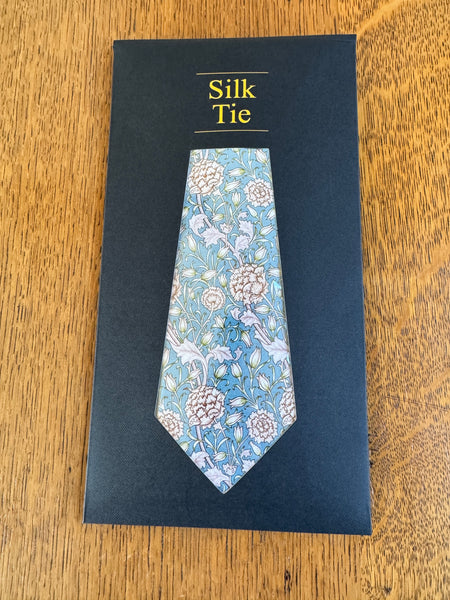 Fox & Chave William Morris Wild Tulip Blue Silk Tie