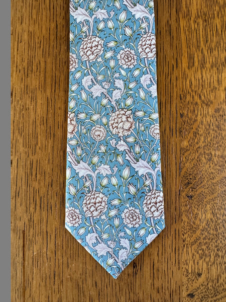 Fox & Chave William Morris Wild Tulip Blue Silk Tie