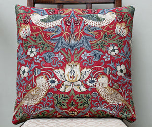<p>Cotton cushion cover in William Morris Strawberry Thief crimson print. Morris & Co by Sanderson fabric.</p>