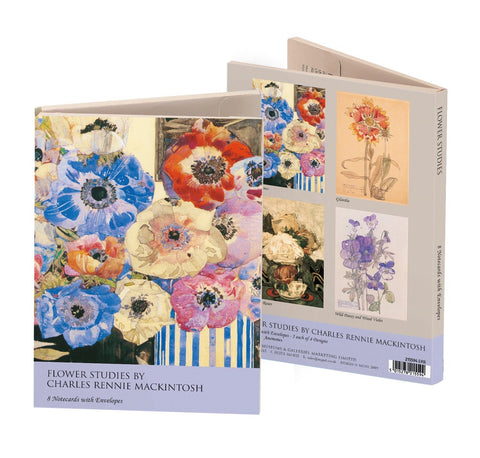 <p>8 note cards (2 each of 4 designs) and white envelopes of flower studies by Charles Rennie Mackintosh.</p>