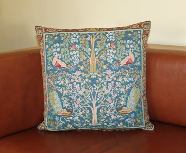 William Morris Birds and Trees Blue Tapestry Cushion 18"