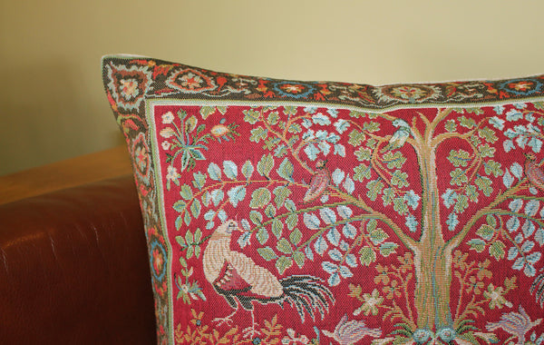 Hines of Oxford William Morris Birds and Trees Red Tapestry Cushion