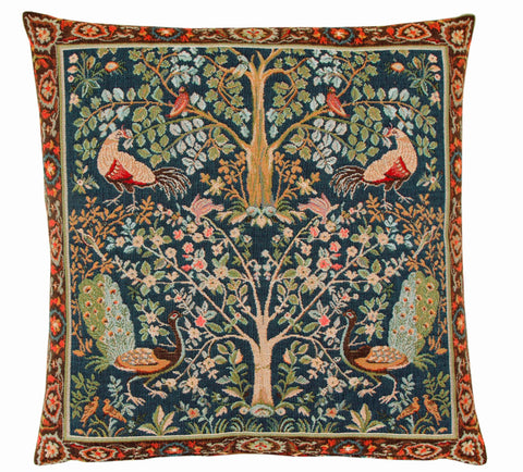 Hines of Oxford William Morris Birds and Trees Blue Tapestry Cushion 18"