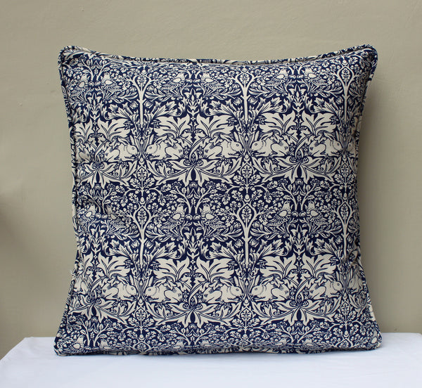 William Morris Brother Rabbit Blue Piped Edge Cushion Cover